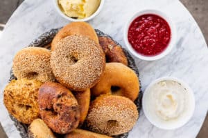 Bagel platter with condiments
